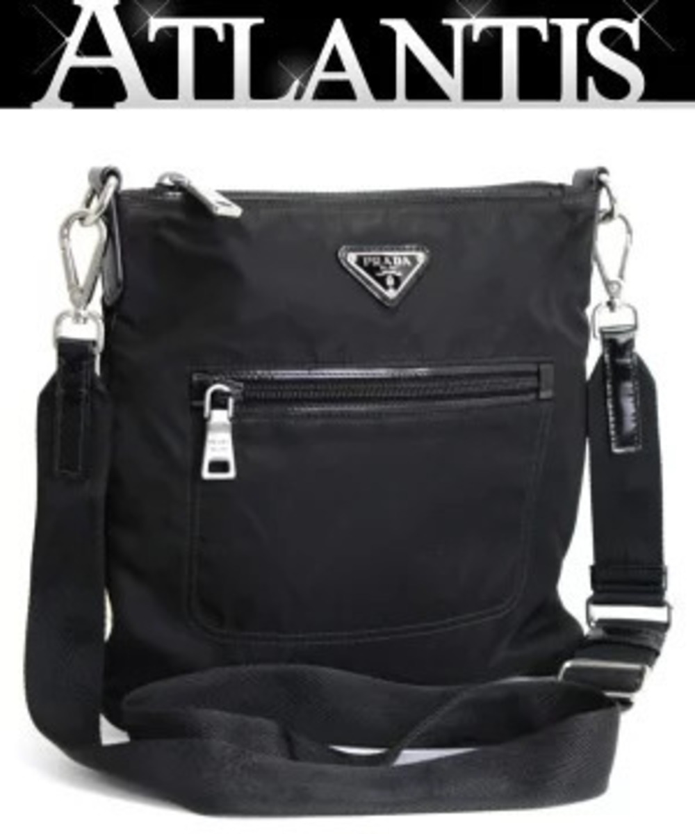 Prada Triangle Shoulder Bag Exterior Pocket Black